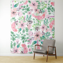 Roze Bloemen groen Bladpatroon Girly Design Wandkleed
