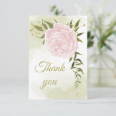  roze bloemen groen botanisch bedankkaart (Staand voorkant)