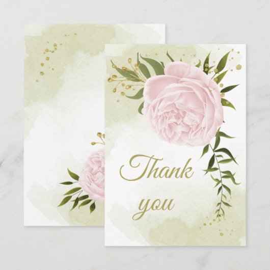  roze bloemen groen botanisch bedankkaart (Voorkant / Achterkant)