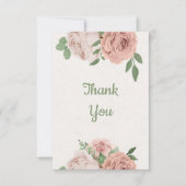 roze bloemen groen botanisch bedankkaart (Voorkant)