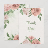 roze bloemen groen botanisch bedankkaart (Voorkant / Achterkant)
