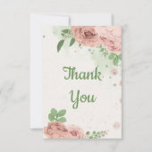roze bloemen groen botanisch bedankkaart (Voorkant)