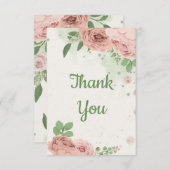 roze bloemen groen botanisch bedankkaart (Voorkant / Achterkant)