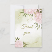  roze bloemen groen botanisch bedankkaart (Voorkant)