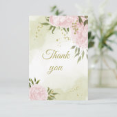  roze bloemen groen botanisch bedankkaart (Staand voorkant)
