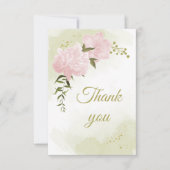  roze bloemen groen botanisch bedankkaart (Voorkant)