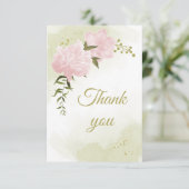  roze bloemen groen botanisch bedankkaart (Staand voorkant)