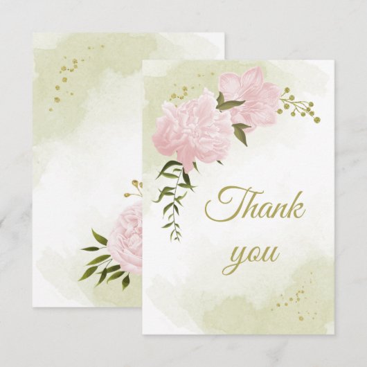  roze bloemen groen botanisch bedankkaart (Voorkant / Achterkant)