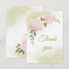  roze bloemen groen botanisch bedankkaart