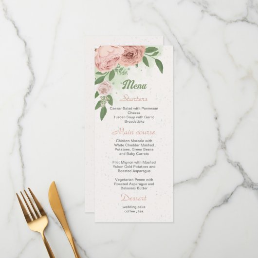 roze bloemen groen botanisch menu (Voorkant / Achterkant in situ)