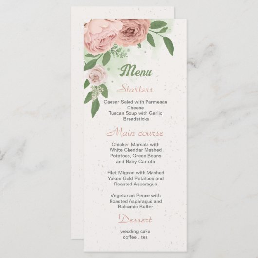 roze bloemen groen botanisch menu (Voorkant / Achterkant)