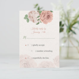 roze bloemen groen botanisch RSVP kaartje