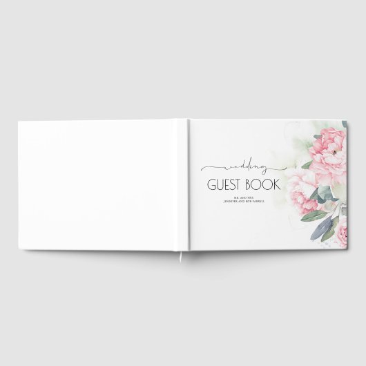  roze bloemen groen bruiloft gastenboek (Volledig)
