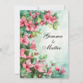 Roze Bloemen Groen Bruiloft Kaart (Voorkant)