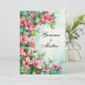 Roze Bloemen Groen Bruiloft Kaart (Staand voorkant)