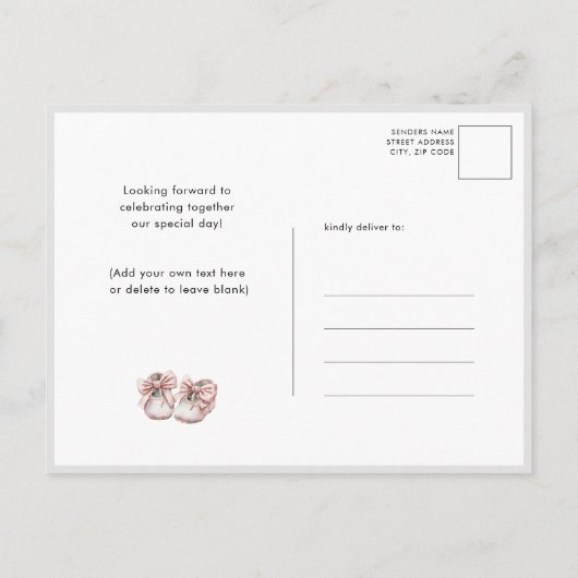 Roze Bloemen Groen Elegant Script Meisje Baby Show Uitnodiging Briefkaart (Achterkant)
