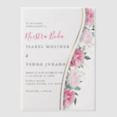 Roze Bloemen Groen Foliage Nuestra Boda Bruiloft Vellum Uitnodigingen (Voorkant)