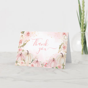 Roze Bloemen Groen Kleine Pompoen Bedankkaart