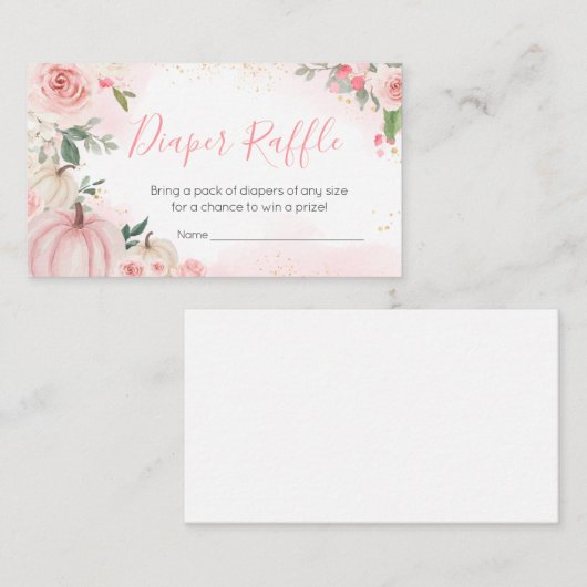 Roze Bloemen Groen Kleine Pompoen Luier Raffle Informatiekaartje (Voorkant / Achterkant)