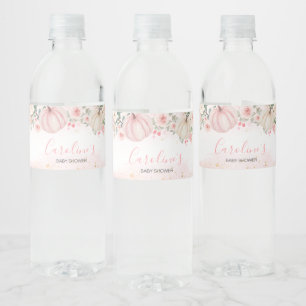 Roze Bloemen Groen Kleine Pompoen Waterfles Etiket