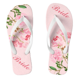 Roze bloemen Groen laat Waterverf Bride verlaten Teenslippers