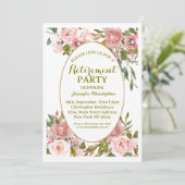 Roze Bloemen Groen Retirement Party Kaart (Staand voorkant)