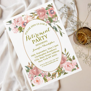 Roze Bloemen Groen Retirement Party Kaart