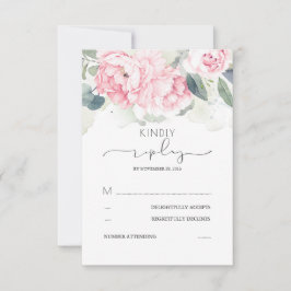 Roze Bloemen Groen Splashes Bruiloft RSVP Kaartje