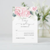 Roze Bloemen Groen Splashes Bruiloft RSVP Kaartje (Staand voorkant)
