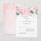 Roze Bloemen Groen Splashes Bruiloft RSVP Kaartje (Voorkant / Achterkant)