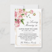 Roze Bloemen & Groen Sympathie Geheugen Dank u kaa Bedankkaart (Voorkant)