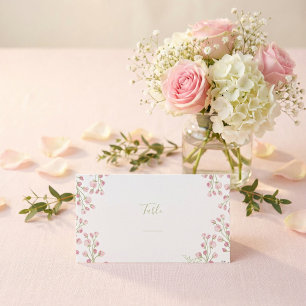 Roze bloemen, groen tabelnummer voor script plaatskaartje