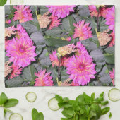 Roze Bloemen Groen Theedoek (Gevouwen)