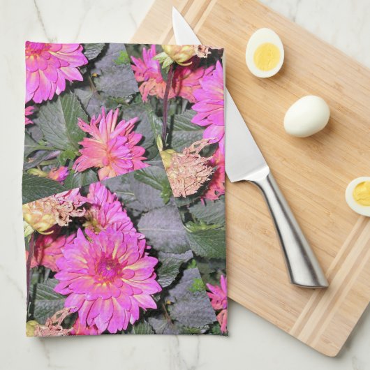 Roze Bloemen Groen Theedoek (Quarter Fold)