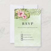 Roze bloemen groene achtergrond RSVP kaartje (Voorkant)