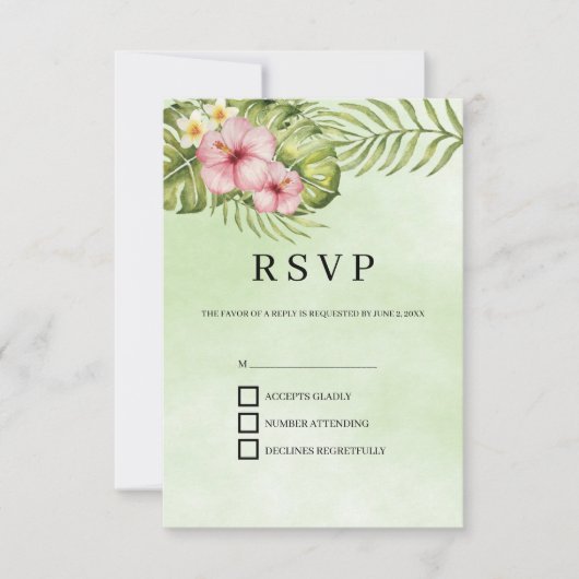 Roze bloemen groene achtergrond RSVP kaartje (Voorkant)