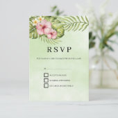 Roze bloemen groene achtergrond RSVP kaartje (Staand voorkant)