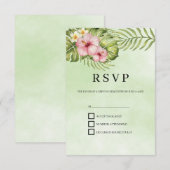Roze bloemen groene achtergrond RSVP kaartje (Voorkant / Achterkant)