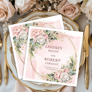 Roze Bloemen Groene Beplanting Gouden Glitter Brui Servet