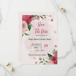 Roze Bloemen Groene bladeren Botanisch Save The Date