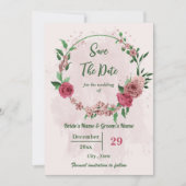 Roze Bloemen Groene bladeren Botanisch Save The Date (Voorkant)
