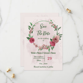 Roze Bloemen Groene bladeren Botanisch Save The Date