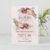 Roze Bloemen Groene bladeren Botanisch Save The Date (Staand voorkant)