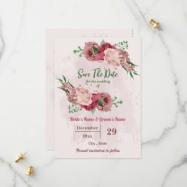 Roze Bloemen Groene bladeren Botanisch Save The Date