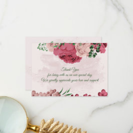 Roze Bloemen Groene bladeren Botanische bruiloft Bedankkaart