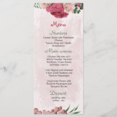 Roze Bloemen Groene bladeren Botanische bruiloft Menu (Voorkant)