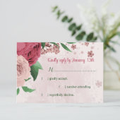 Roze Bloemen Groene bladeren Botanische bruiloft RSVP Kaartje (Staand voorkant)
