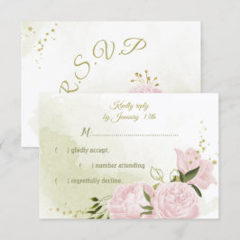  roze bloemen groene bladeren botanische RSVP ca Kaartje