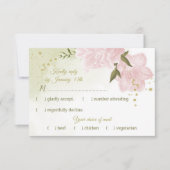  roze bloemen groene bladeren botanische RSVP kaartje (Voorkant)