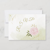  roze bloemen groene bladeren botanische RSVP kaartje (Achterkant)